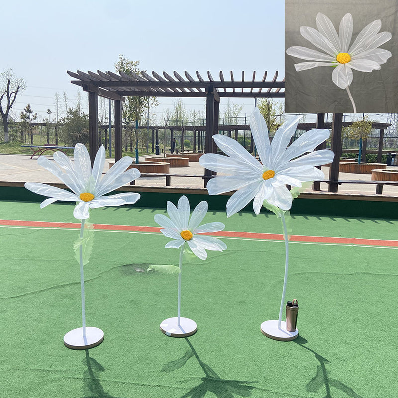 Bulk 3-Piece Set Extra-Large Tulle Daisy Flower Stems with Bases - Wedding & Party Background Decorations