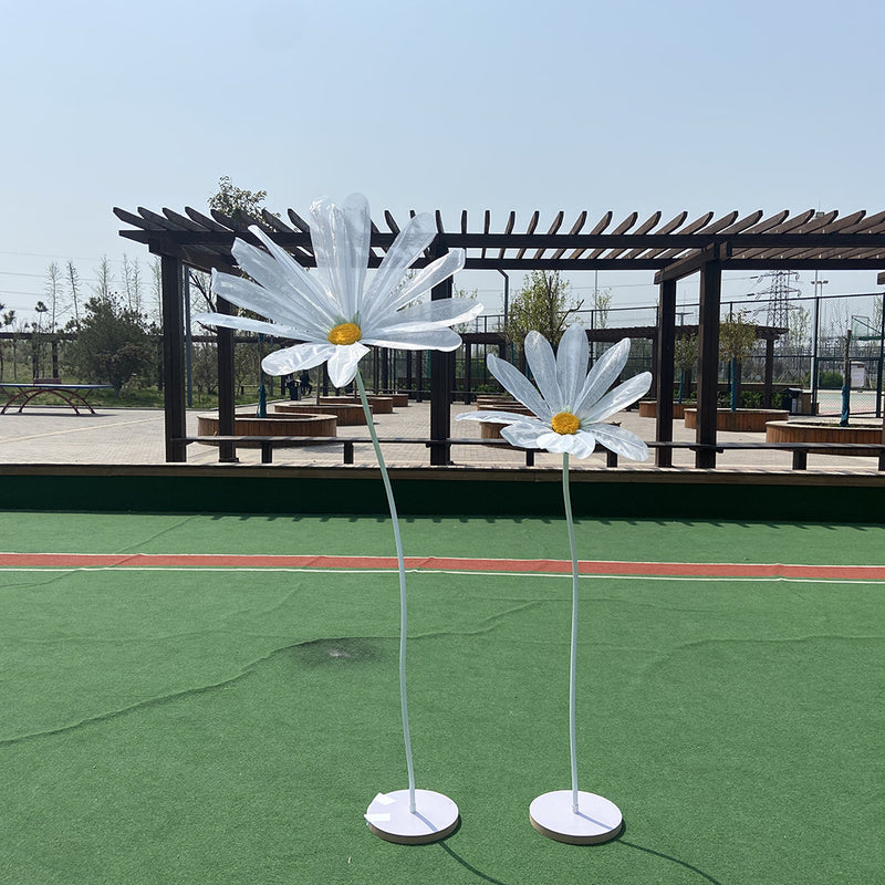 Bulk 3-Piece Set Extra-Large Tulle Daisy Flower Stems with Bases - Wedding & Party Background Decorations