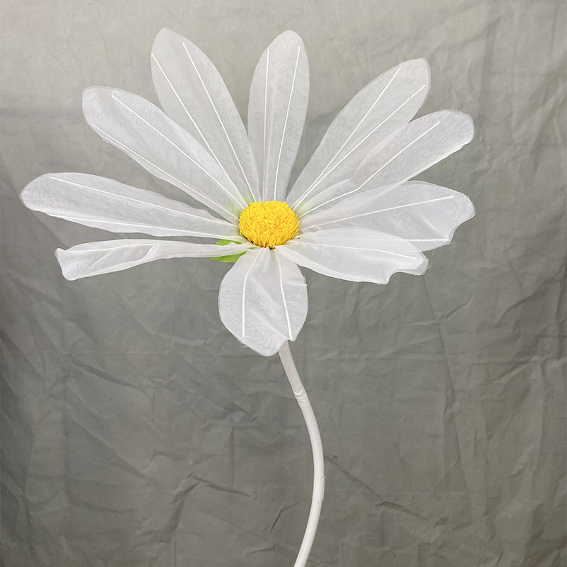 Bulk 3-Piece Set Extra-Large Tulle Daisy Flower Stems with Bases - Wedding & Party Background Decorations