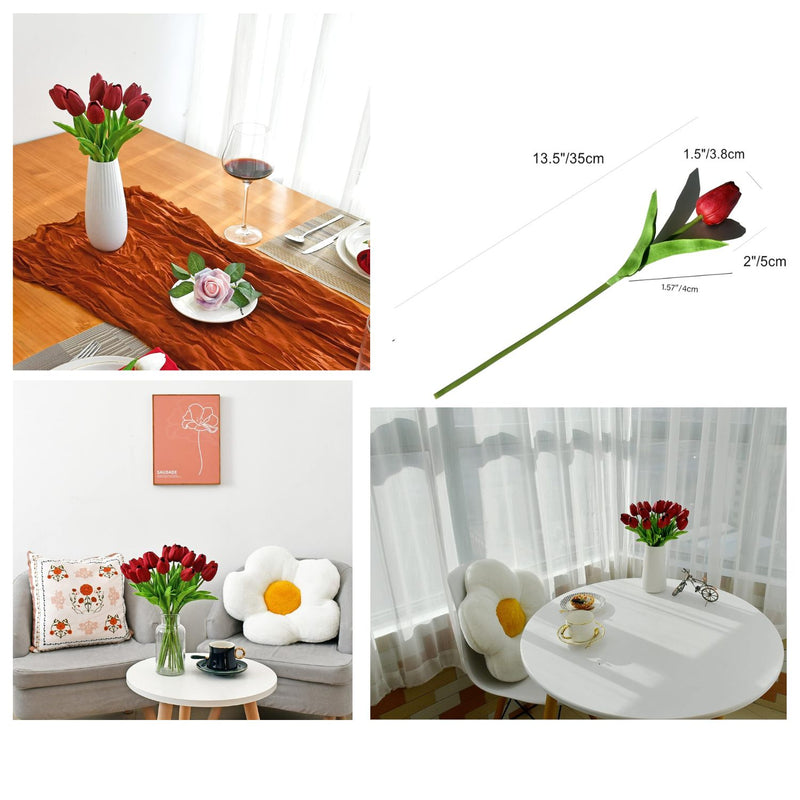 20 Stems Realistic Artificial Tulips - Premium PU Flowers for Wedding & Home Decor 3.5"- Lifelike Feel, Long-Lasting Quality & Great Value