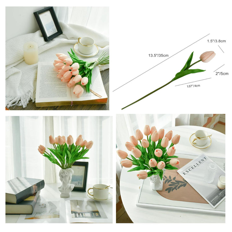 20 Stems Realistic Artificial Tulips - Premium PU Flowers for Wedding & Home Decor 3.5"- Lifelike Feel, Long-Lasting Quality & Great Value