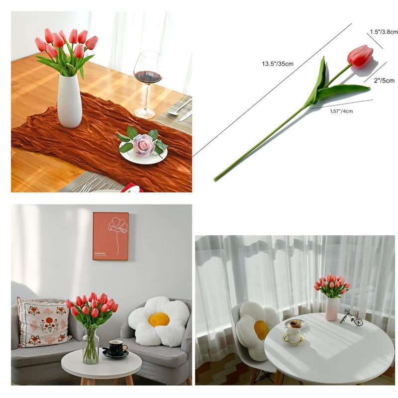 20 Stems Realistic Artificial Tulips - Premium PU Flowers for Wedding & Home Decor 3.5"- Lifelike Feel, Long-Lasting Quality & Great Value