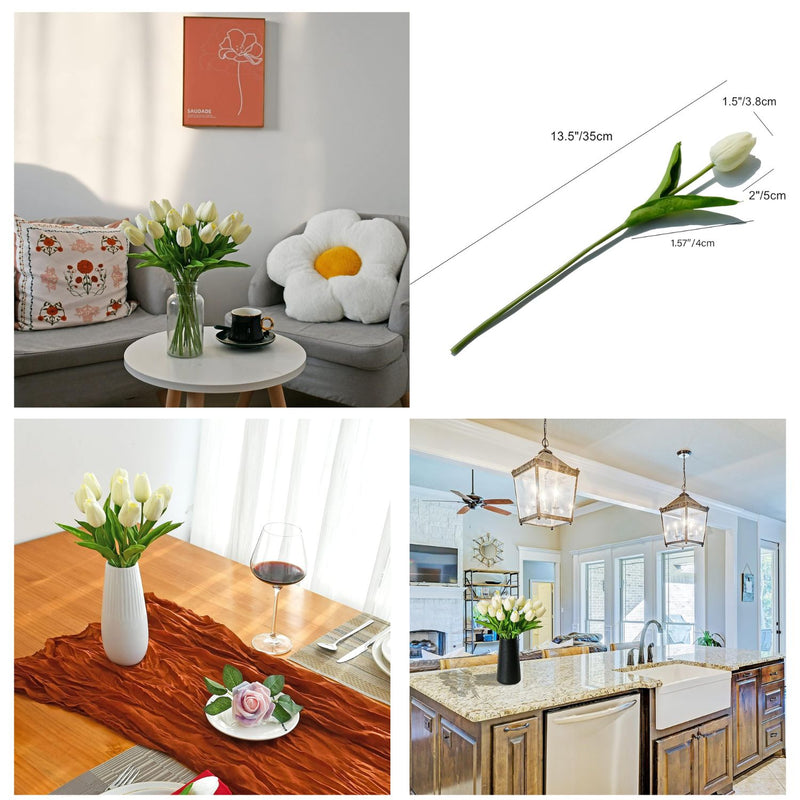 20 Stems Realistic Artificial Tulips - Premium PU Flowers for Wedding & Home Decor 3.5"- Lifelike Feel, Long-Lasting Quality & Great Value