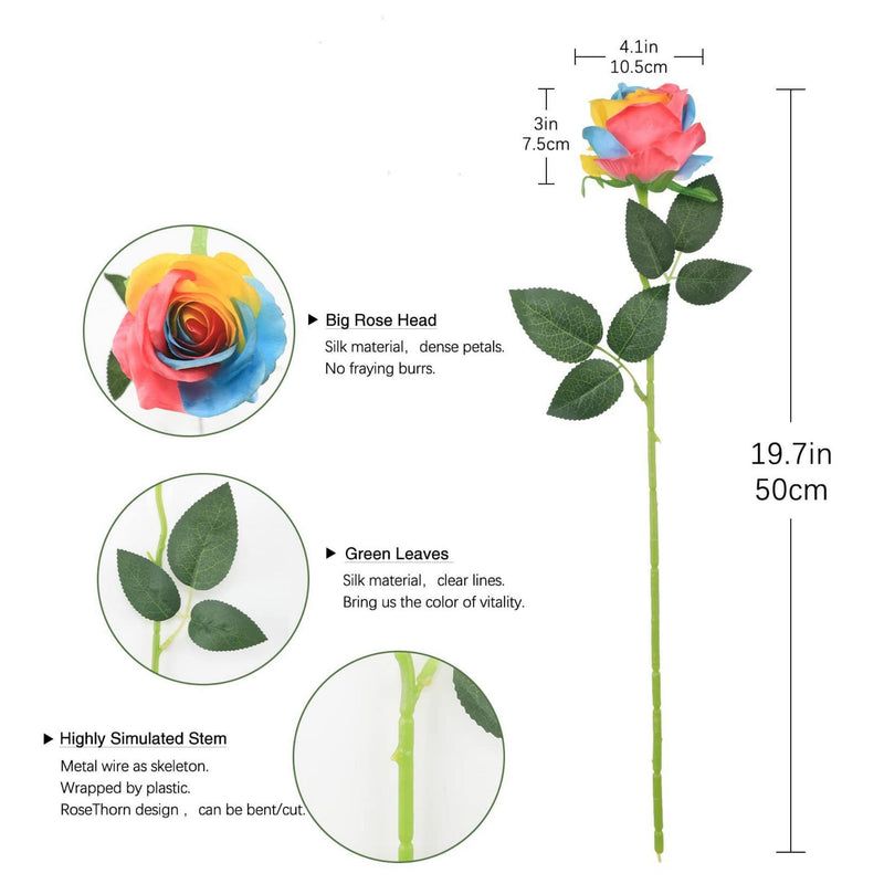 Liquidation en vrac 19" Tige de rose arc-en-ciel Rose colorée Fleurs artificielles Arrangements floraux Centre de table artificiel En gros