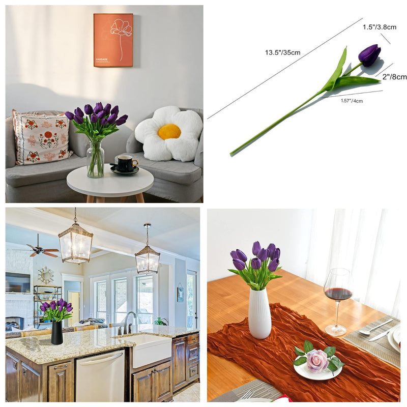 20 Stems Realistic Artificial Tulips - Premium PU Flowers for Wedding & Home Decor 3.5"- Lifelike Feel, Long-Lasting Quality & Great Value