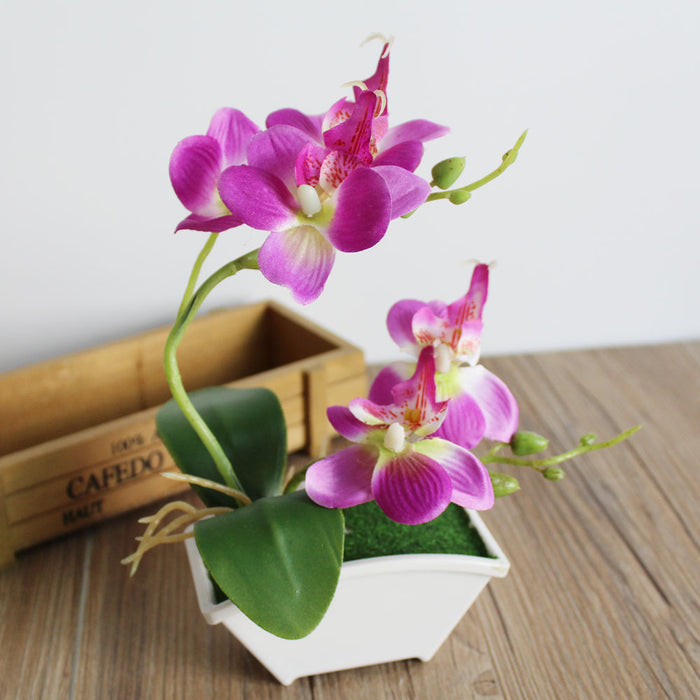 Bonsái de flor de orquídea artificial a granel en maceta al por mayor 