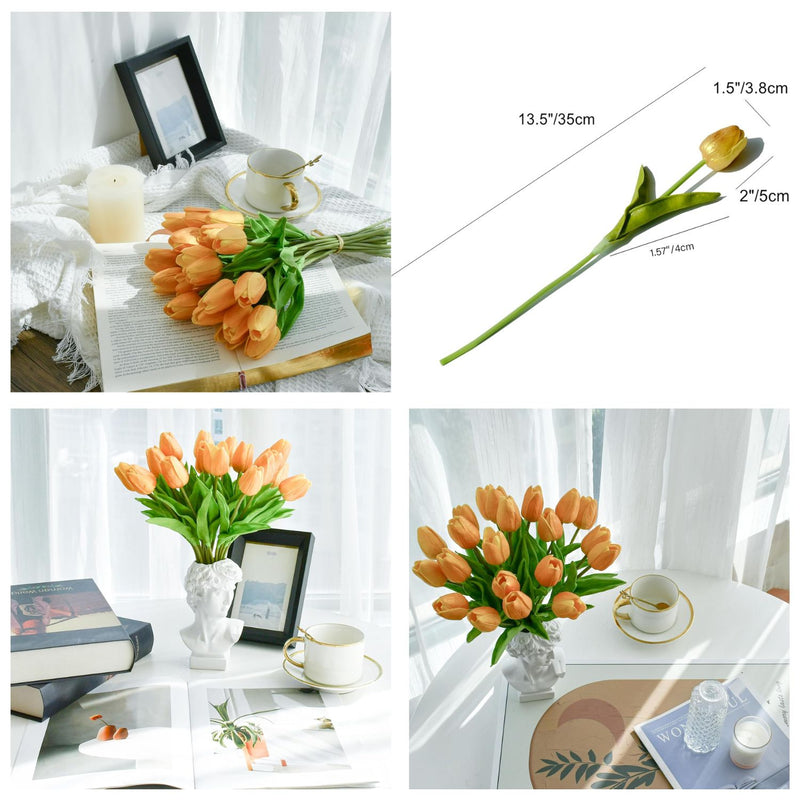20 Stems Realistic Artificial Tulips - Premium PU Flowers for Wedding & Home Decor 3.5"- Lifelike Feel, Long-Lasting Quality & Great Value