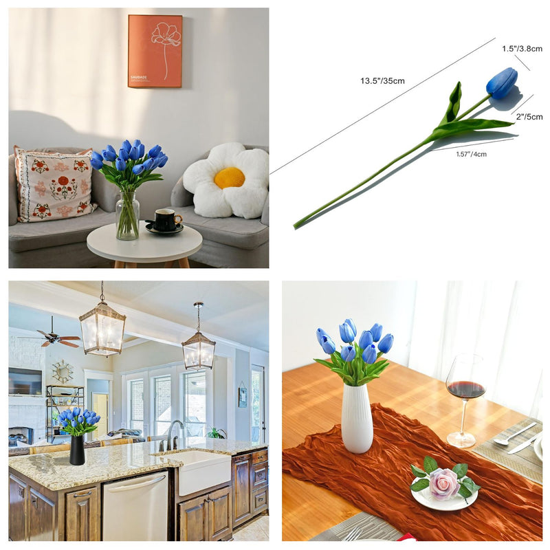 20 Stems Realistic Artificial Tulips - Premium PU Flowers for Wedding & Home Decor 3.5"- Lifelike Feel, Long-Lasting Quality & Great Value