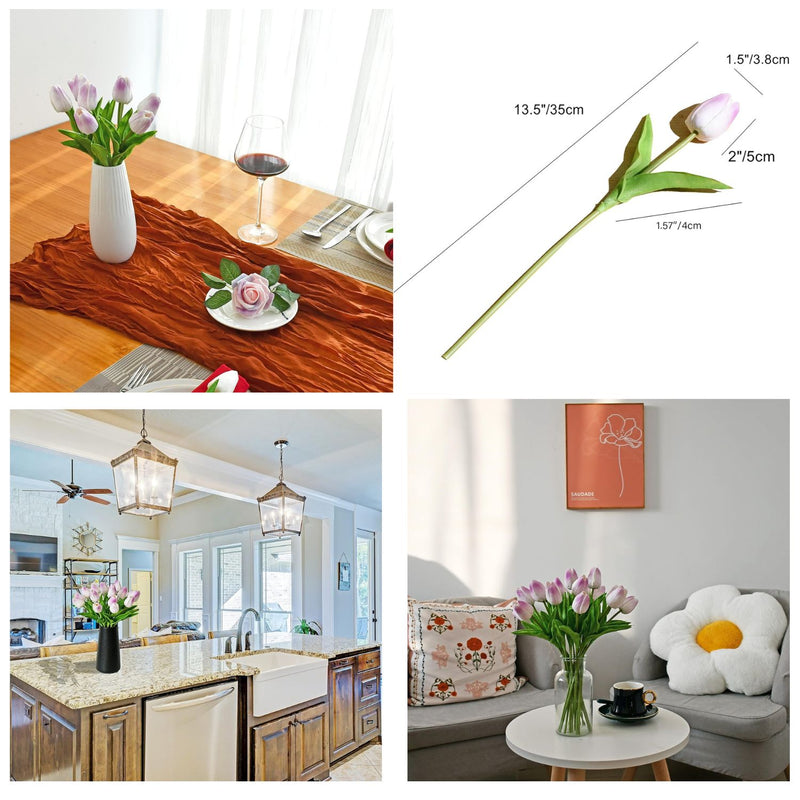 20 Stems Realistic Artificial Tulips - Premium PU Flowers for Wedding & Home Decor 3.5"- Lifelike Feel, Long-Lasting Quality & Great Value