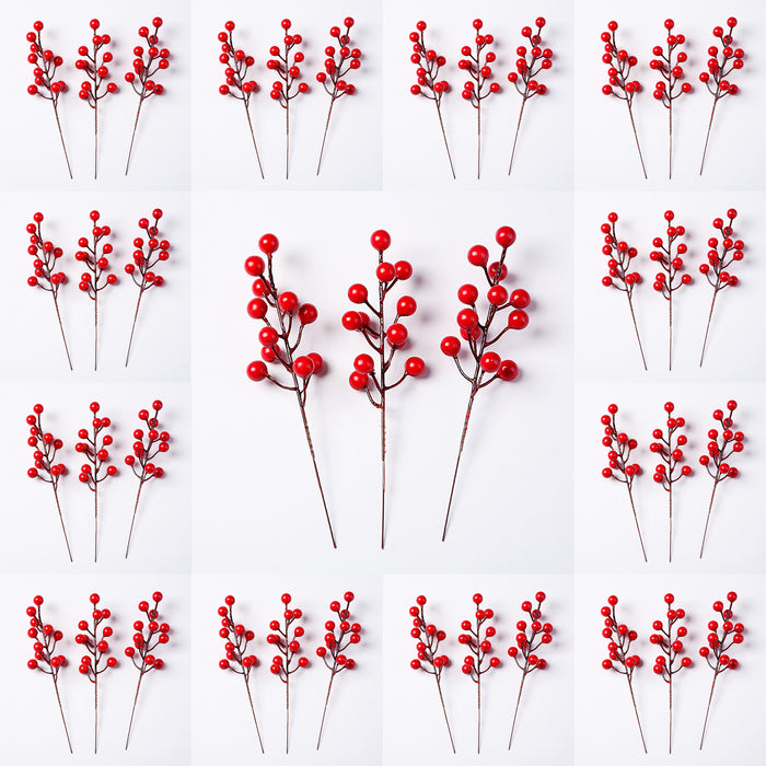 Bulk 39 Pack Artificial Red Berry Stems Picks with Holly Berries