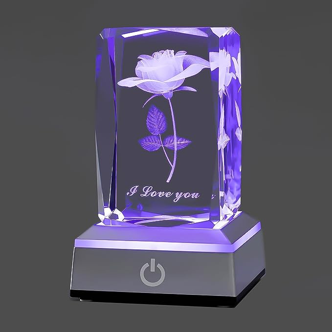 Bulk 3D Rose Crystal Nightlight Decor Lámpara Regalos del día de la madre para ella al por mayor