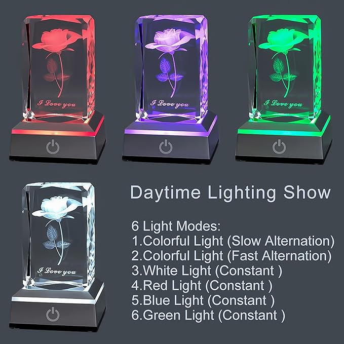 Bulk 3D Rose Crystal Nightlight Decor Lamp Indoor Figurine Lamps Mother's Day Gifts Wholesale