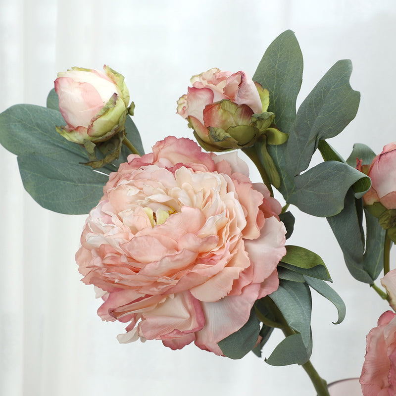 Bulk 3 Heads Peony Stems Spray Burnt Edge Artificial Silk Flowers Wholesale