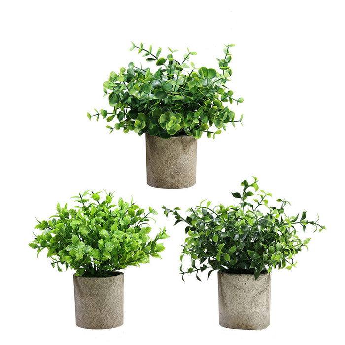 Bulk 3Pcs Mini Potted Artificial Grey Plants Eucalyptus Plants in Vase Wholesale