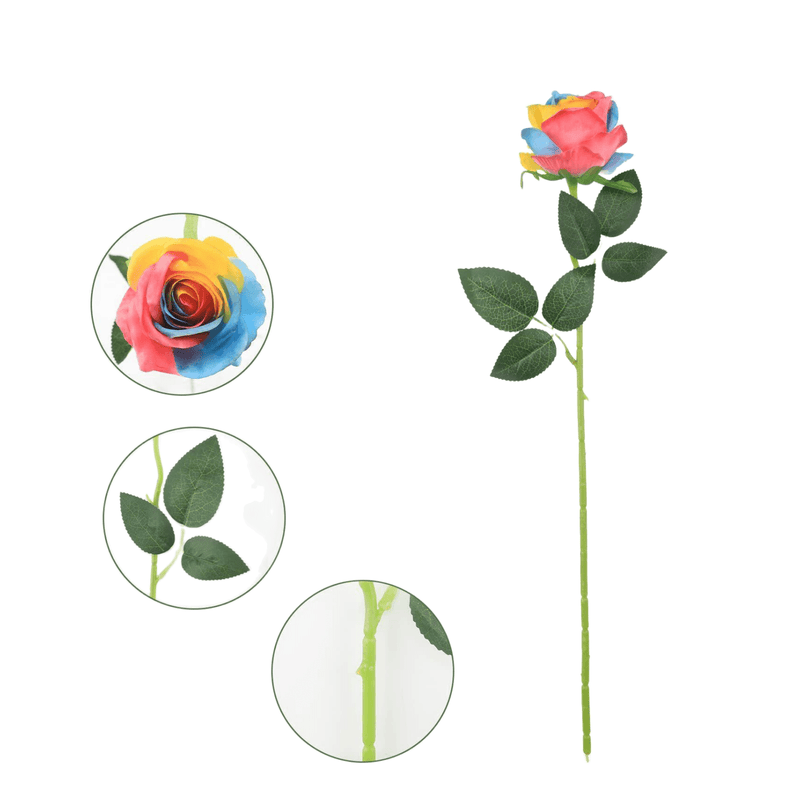 Liquidation en vrac 19" Tige de rose arc-en-ciel Rose colorée Fleurs artificielles Arrangements floraux Centre de table artificiel En gros