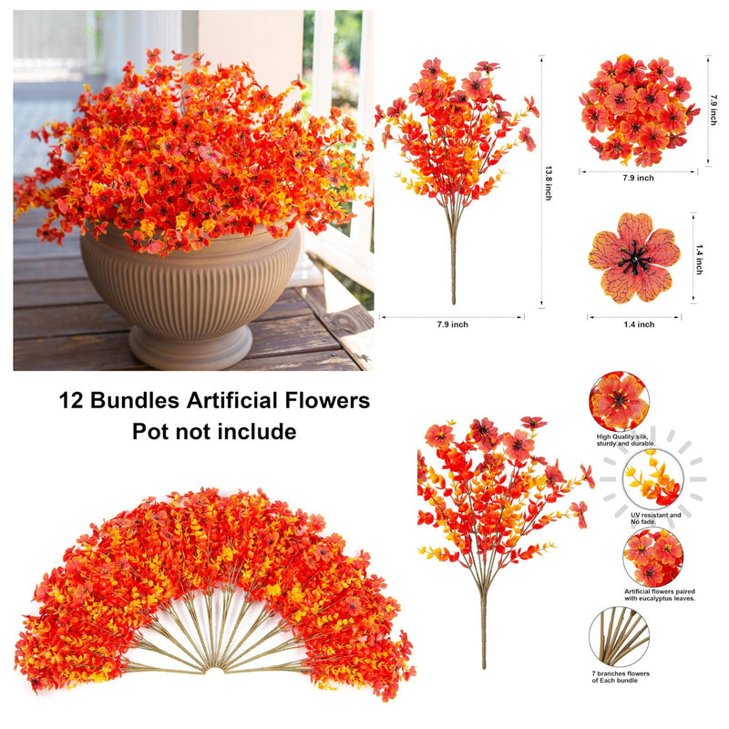 12 Bundles Real-Looking Artificial Daisy Flowers with Eucalyptus Leaves – Vibrant, Weather-Resistant, Easy to Arrange – Perfect for Outdoor & Indoor Decor
