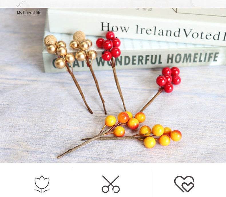 Lot de 5 tiges de baies artificielles en vrac pour sapin de Noël, pour loisirs créatifs, décoration d'intérieur, vente en gros