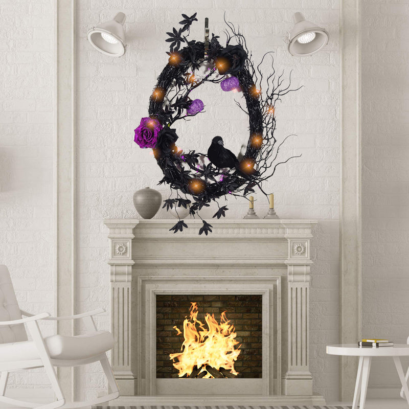 Couronne de vigne de citrouille de rose violette de corbeau noir en vrac Couronne de feuille d'érable artificielle Décoration de fête d'Halloween en gros