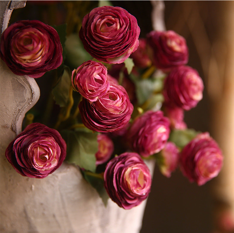 Branches de tiges de renoncules en vrac de 16 pouces Fleurs artificielles en soie en gros
