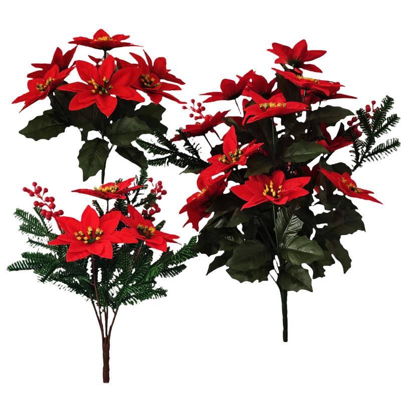 Bulk Artificial Poinsettia Christmas Bouquet, Premium Holiday Decoration, Perfect for Christmas Yard Decor, Indoor Tabletop/Entryway Ornament