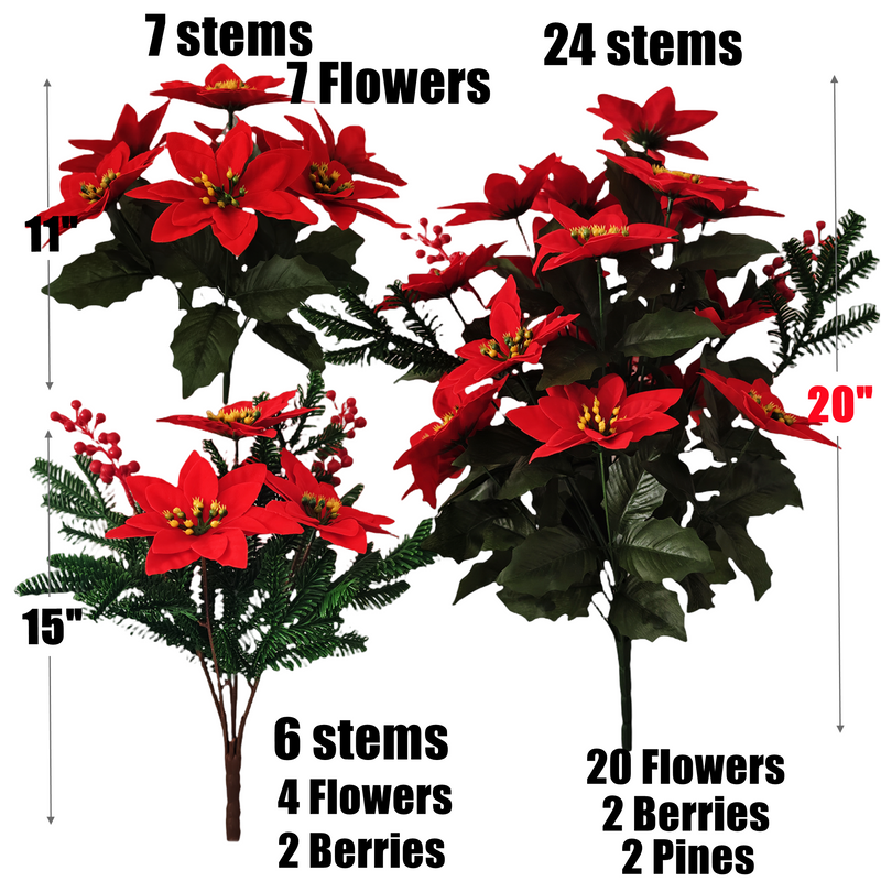 Bulk Artificial Poinsettia Christmas Bouquet, Premium Holiday Decoration, Perfect for Christmas Yard Decor, Indoor Tabletop/Entryway Ornament