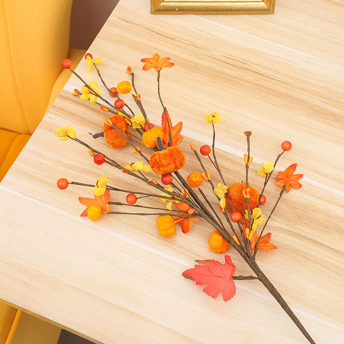 Bulk 3pcs 19" Flowers Fall Leaf and Pumpkins Spray Branch for Thanksgiving Day Decor Wholesale