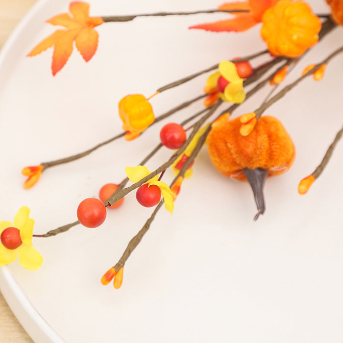 Bulk 3pcs 19" Flowers Fall Leaf and Pumpkins Spray Branch for Thanksgiving Day Decor Wholesale