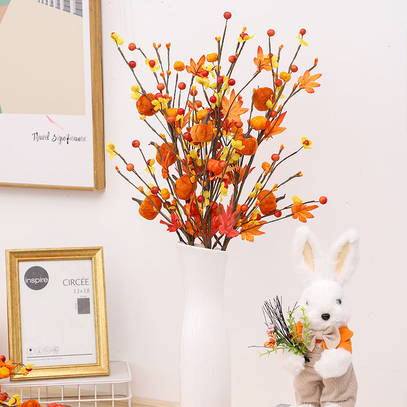 Bulk 3pcs 19" Flowers Fall Leaf and Pumpkins Spray Branch for Thanksgiving Day Decor Wholesale