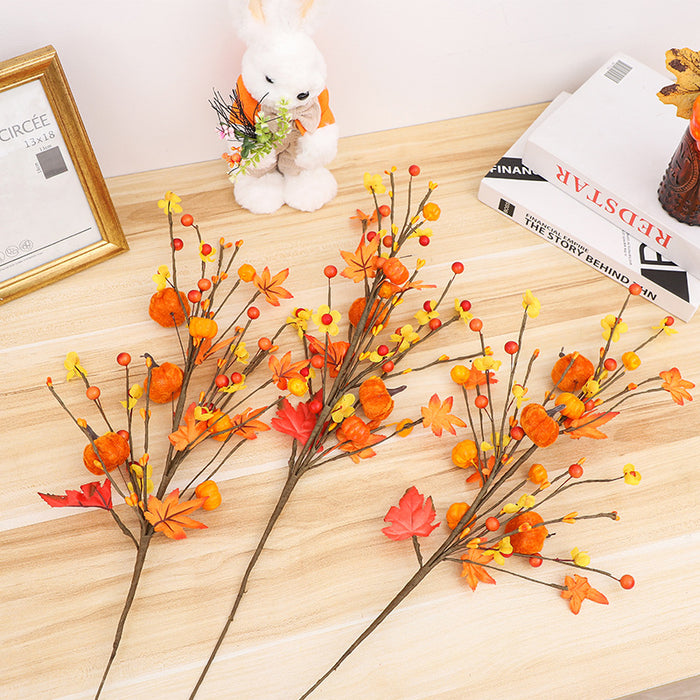 Bulk 3pcs 19" Flowers Fall Leaf and Pumpkins Spray Branch for Thanksgiving Day Decor Wholesale