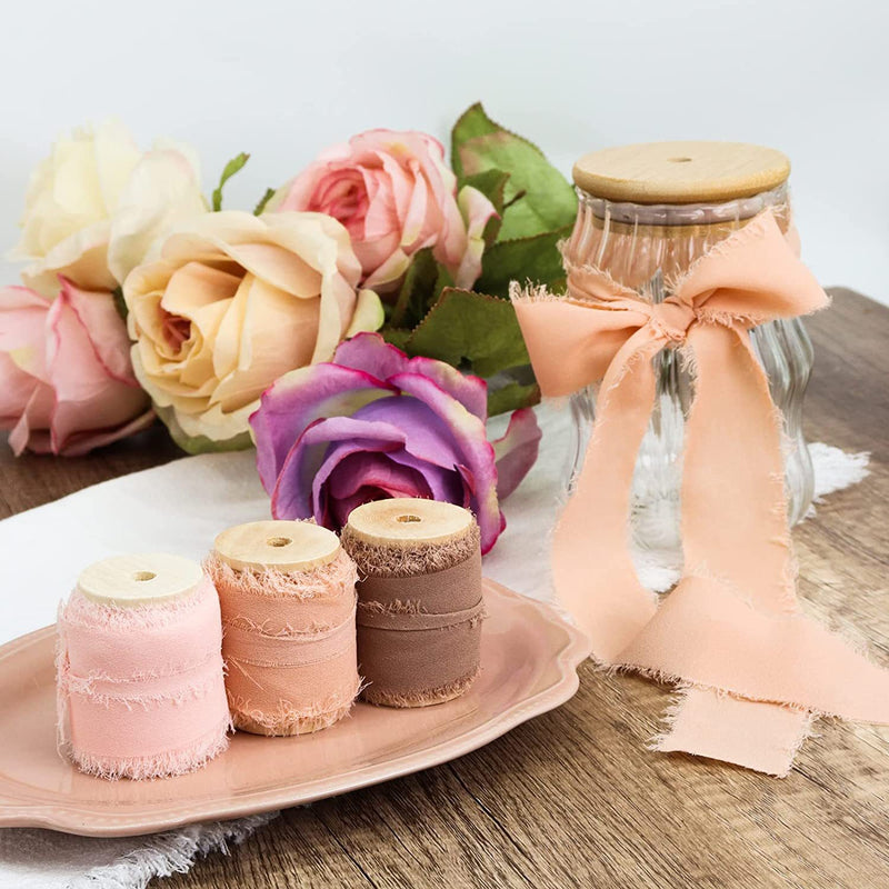 Bulk 3Pcs Handmade Fringe Chiffon Ribbon Mixed 5.4 Yd Smooth Ribbon for Wedding Party Decoration Wholesale