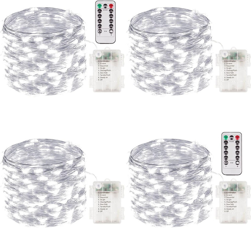 Bulk 4 Packs 33FT 100 LED Fairy Lights Battery Operated with Remote & Timer Waterproof Christmas Holiday Wholesale