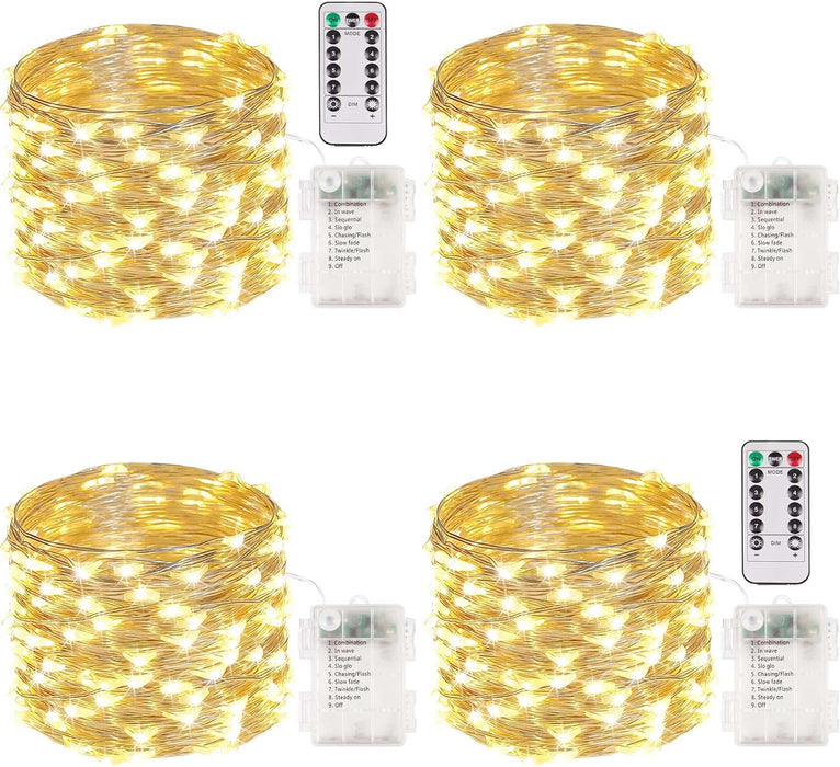 Bulk 4 Packs 33FT 100 LED Fairy Lights Battery Operated with Remote & Timer Waterproof Christmas Holiday Wholesale