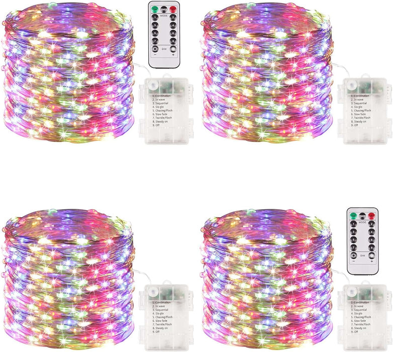 Bulk 4 Packs 33FT 100 LED Fairy Lights Battery Operated with Remote & Timer Waterproof Christmas Holiday Wholesale