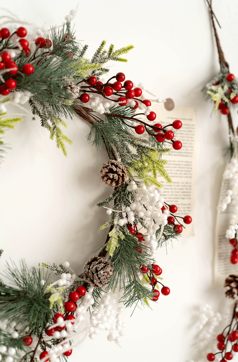 Couronne de pommes de pin artificielles en vrac, houx et baies de Noël, guirlandes en forme de larme pour arrangement floral de Noël, vente en gros
