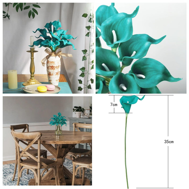 12Pcs Realistic Artificial Calla Lilies - Velvety Teal Blue Flowers for Wedding Bouquets & Home Decor