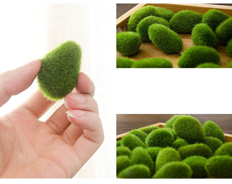 Rocas de musgo artificial a granel Piedras cubiertas de musgo verde artificial decorativas para centros de mesa Jardín de hadas Decoración del banquete de boda al por mayor 