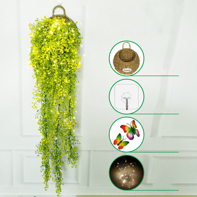 Plantes artificielles suspendues en vrac Fleurs avec lumières LED Panier Papillon pour café Mur Maison Jardin Porche Mariage Guirlande Décoration extérieure En Gros