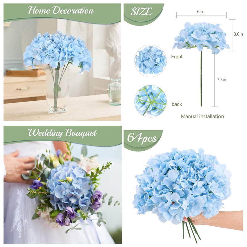 64pcs Vibrant Silk Hydrangea Flowers - Full Artificial Blooms for Wedding Centerpieces & Home Decor (Easy to Assemble, Great Value)