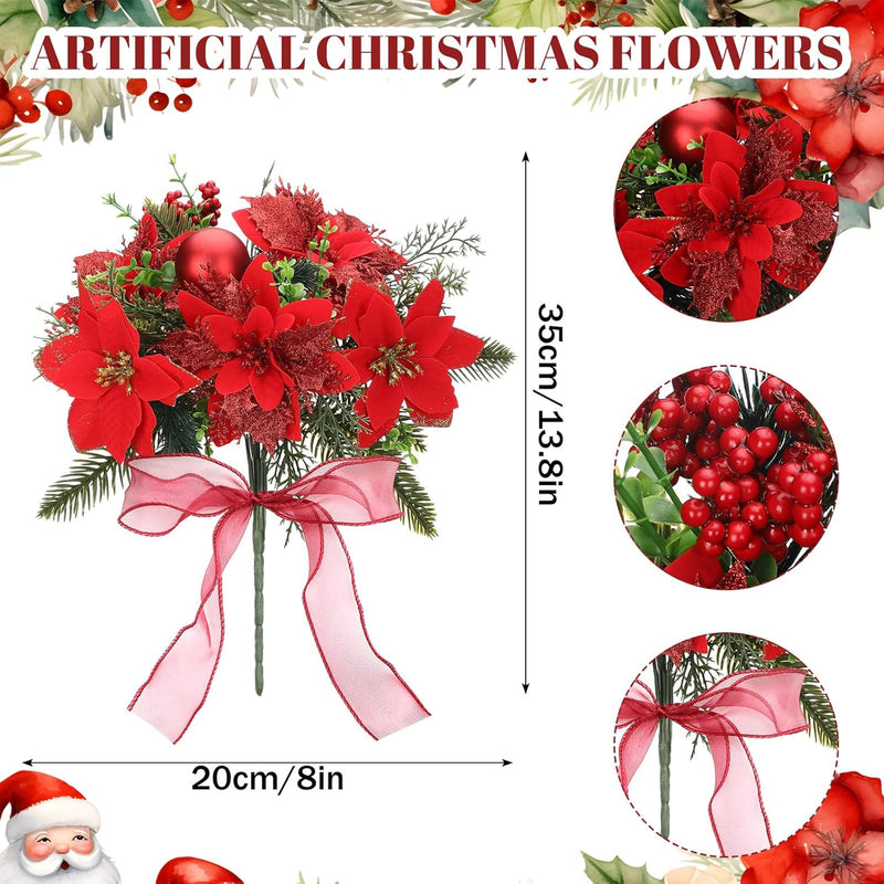 Bulk 4 Pack 13.8 Inch Faux Velvet Poinsettia Berry Xmas Bush for Christmas Decorations Wholesale