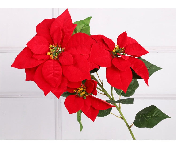 Lot de 5 tiges de poinsettia artificielles en velours de Noël, arbustes, fleurs en soie, vente en gros