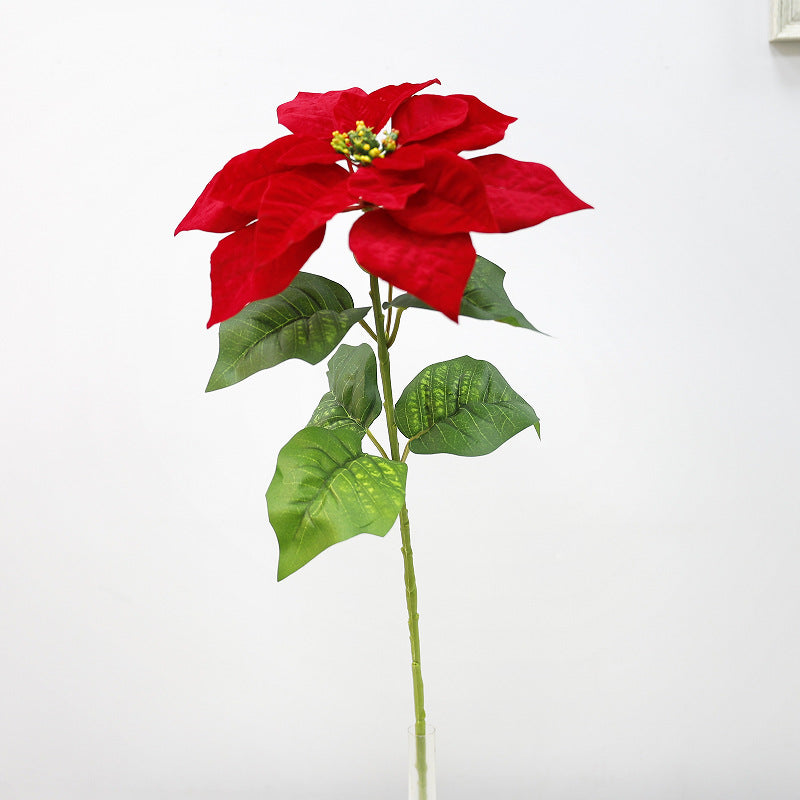 Lot de 5 tiges de poinsettia artificielles en velours de Noël, arbustes, fleurs en soie, vente en gros