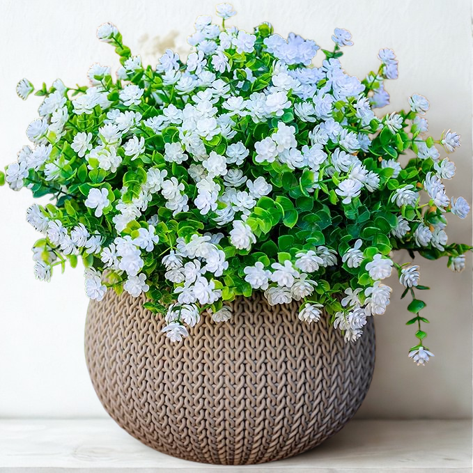 12 PCS Realistic Artificial Flowers - UV Resistant Outdoor/Indoor Plants for Pots & Planters (Lifelike Greenery, Desert Sun Tested）