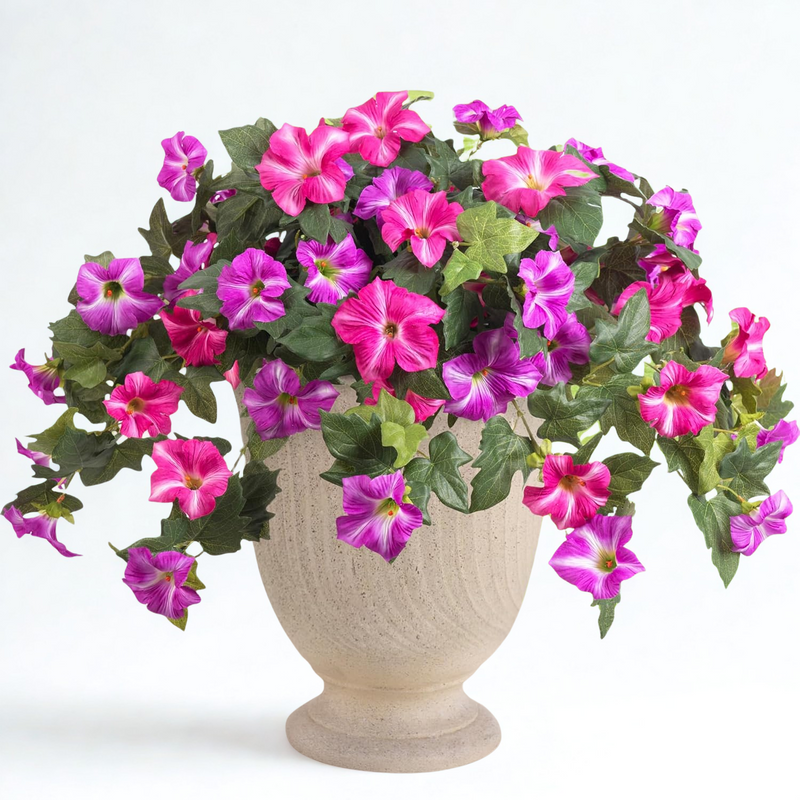 2PCS Realistic Artificial Petunias - UV Resistant Fall Flowers for Outdoor/Indoor Decor (Vibrant Colors)