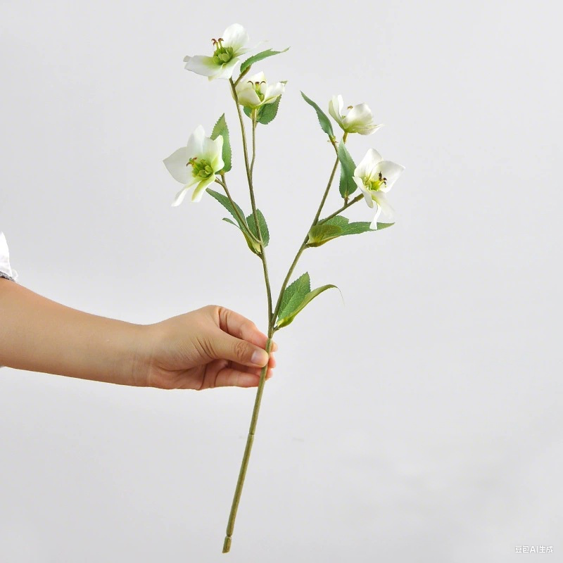 18 Inch Christmas Rose Artificial Flower, Single Stem 5-Head Faux Poinsettia, Realistic Silk Flower for Holiday Decor, Christmas Wreath, Mantel & Table Arrangements