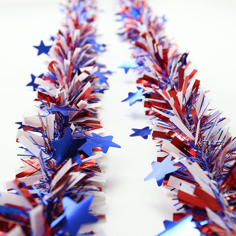 Bulk 4th of July Garland Red White and Blue Tinsel Garland Wholesale