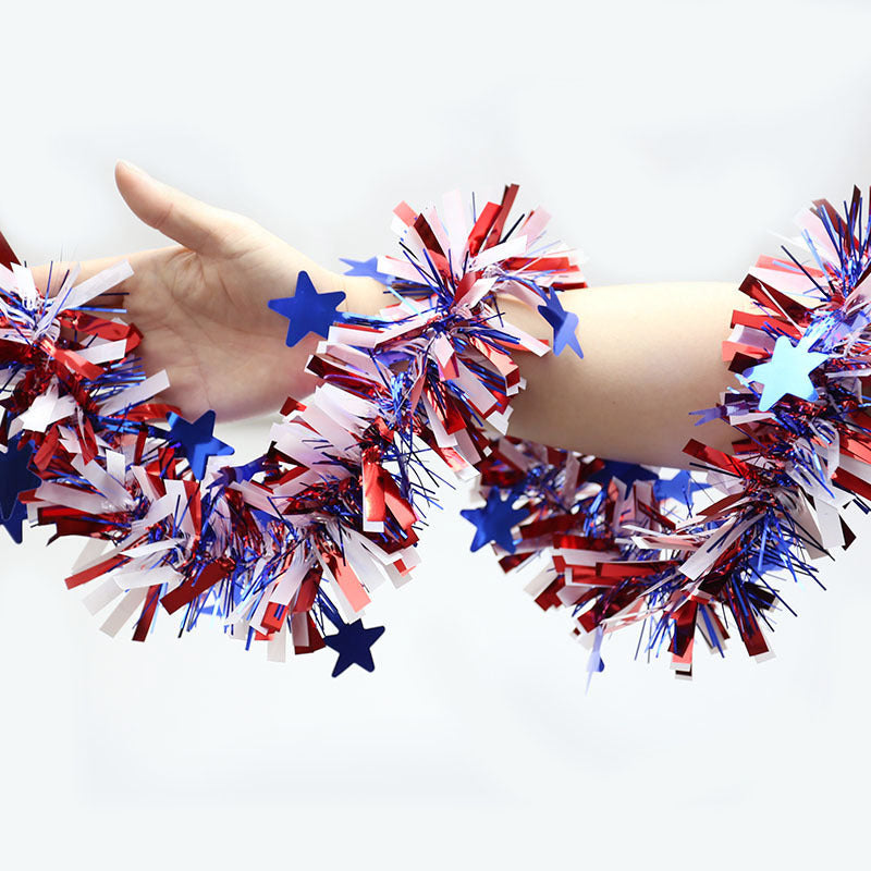 Bulk 4th of July Garland Red White and Blue Tinsel Garland Wholesale