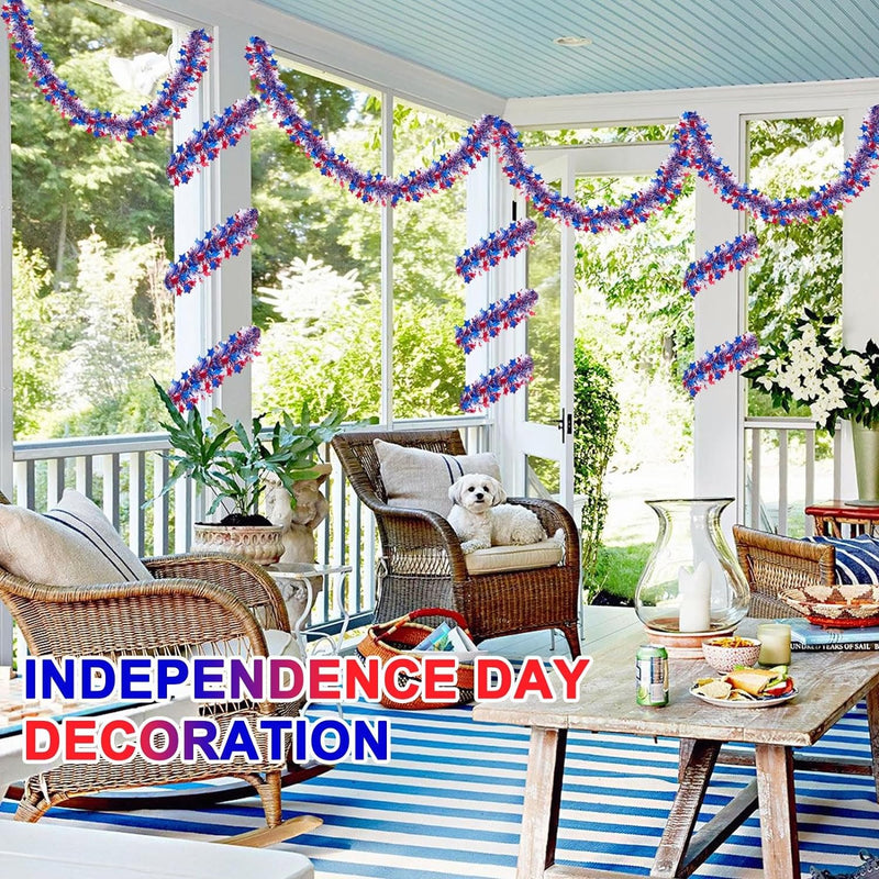 Bulk 4th of July Garland Red White and Blue Tinsel Garland Wholesale