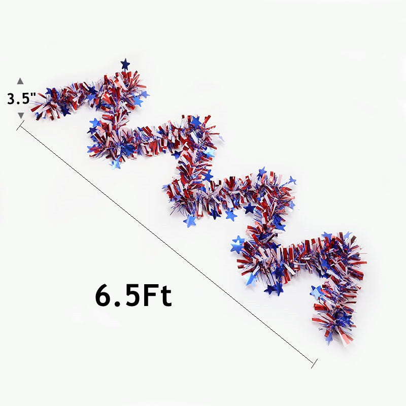 Bulk 4th of July Garland Red White and Blue Tinsel Garland Wholesale