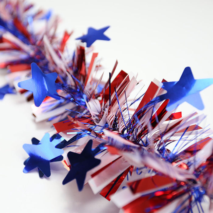 Bulk 4th of July Garland Red White and Blue Tinsel Garland Wholesale