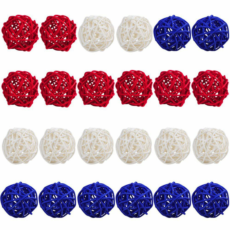 Bulk 24pcs Stars Patriotic Wicker Rattan Christmas Ball Stars Hanging Ornaments Wholesale